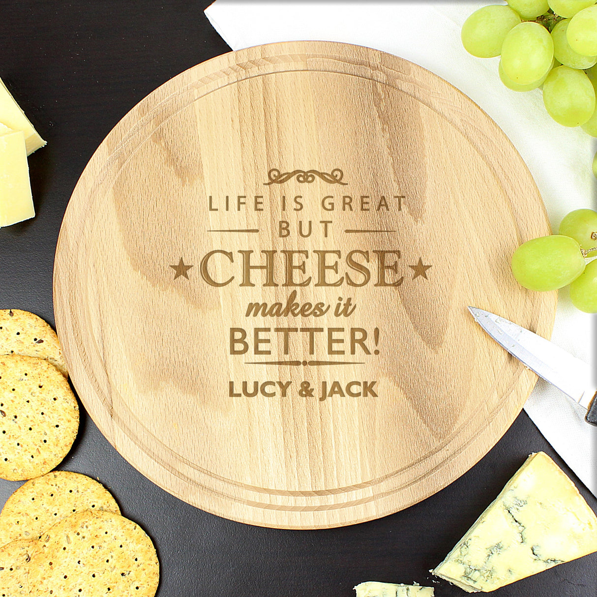 Personalised Cheese Makes Life Better... Wooden Cheese Board - Shop Cheese Boards At Gift Moments - 2