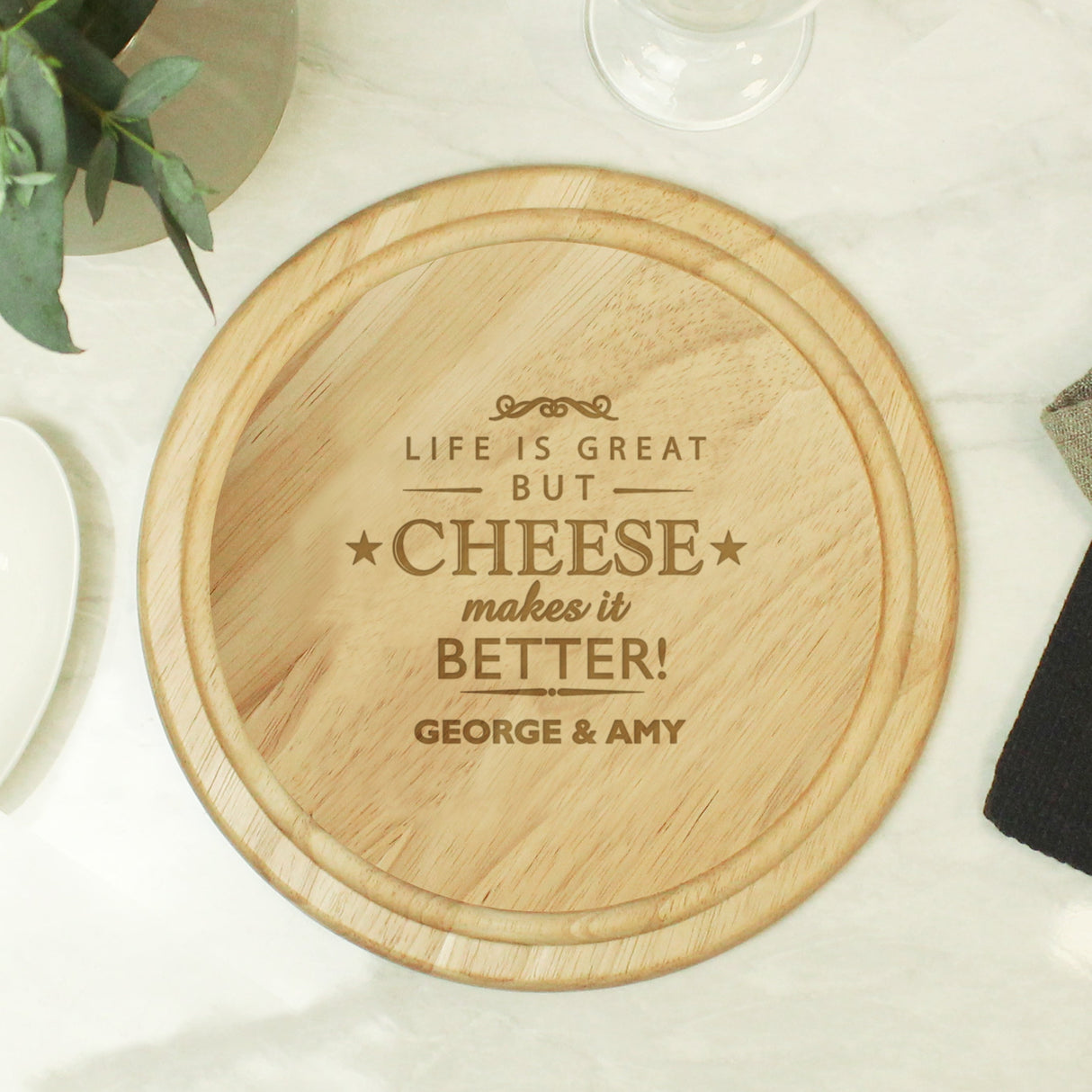 Personalised Cheese Makes Life Better... Wooden Cheese Board - Shop Cheese Boards At Gift Moments - 4