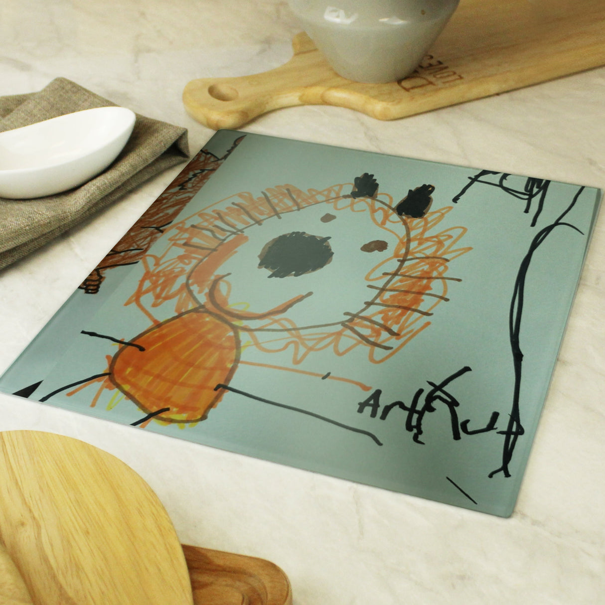 Personalised Childrens Drawing Photo Upload Glass Chopping Board/Worktop Saver: 6 - Chopping Boards By Gift Moments