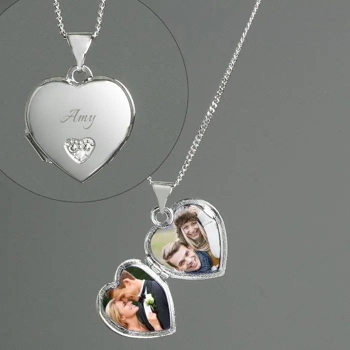 Personalised Children’s Sterling Silver & Cubic Zirconia Heart Locket Necklace: 3 - Necklaces By Gift Moments