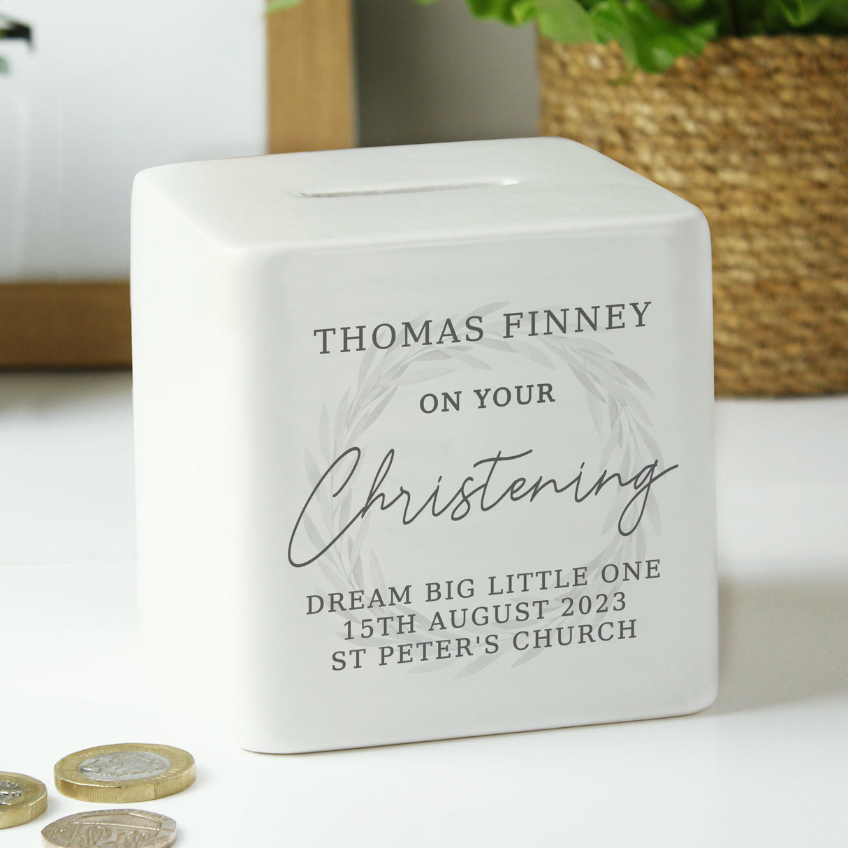 Personalised Christening Ceramic Square Money Box - Shop Money Boxes At Gift Moments - 2