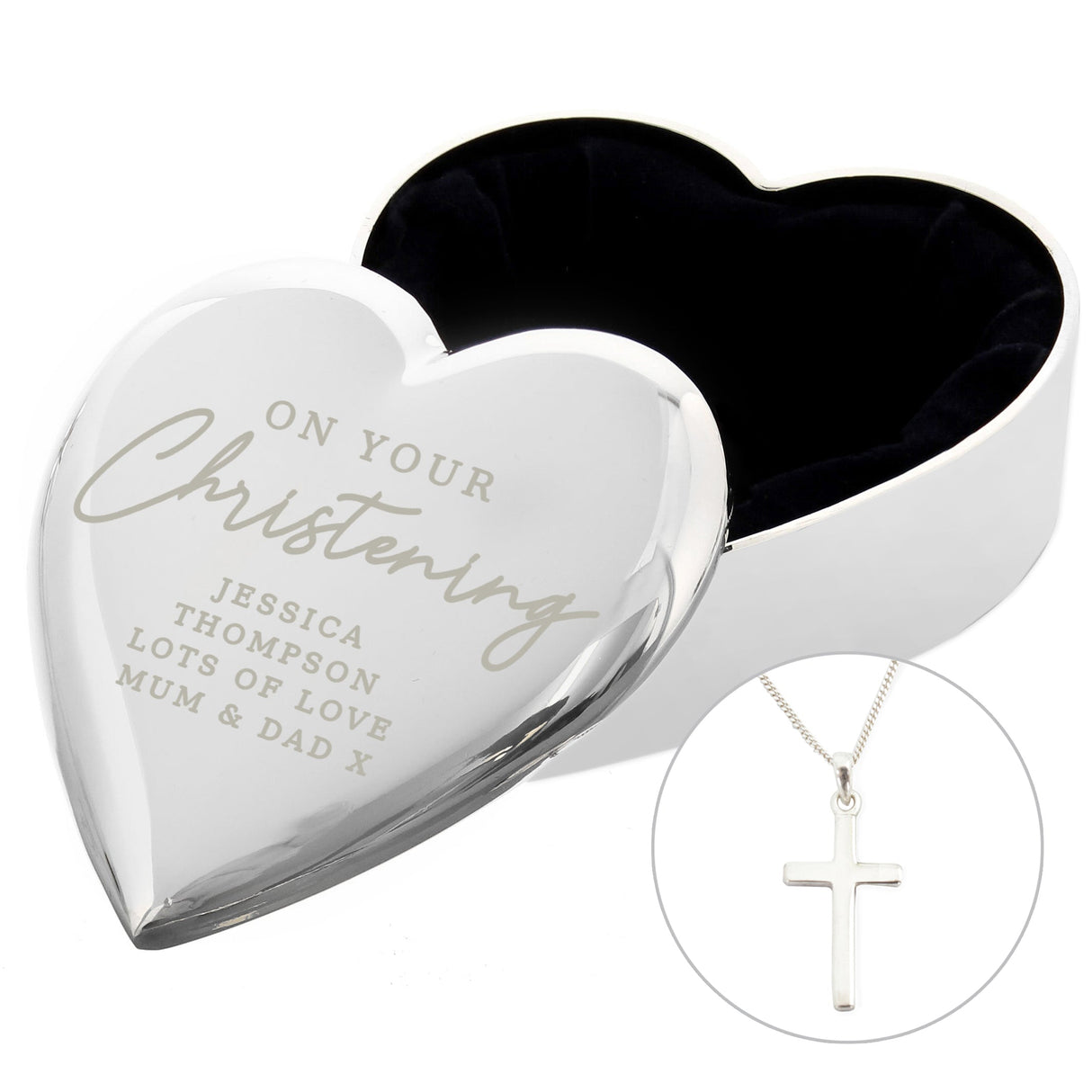 Personalised Christening Heart Trinket Box & Cross Necklace Set: 3 - Necklaces By Gift Moments
