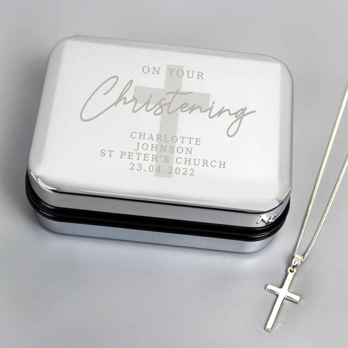 Personalised Christening Trinket Box & Cross Necklace Set - Shop Necklaces At Gift Moments - 2
