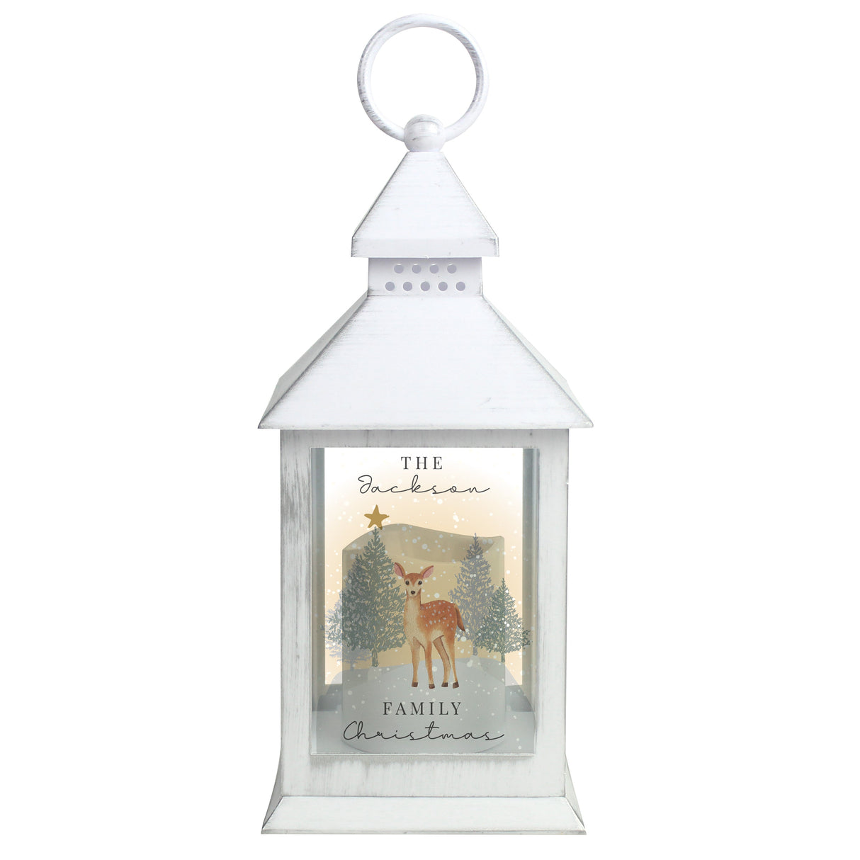Personalised Christmas Deer White LED Lantern: 3 - LED Lighting By Gift Moments