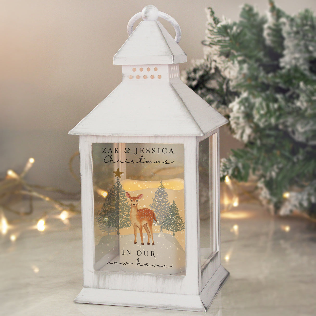 Personalised Christmas Deer White LED Lantern: 5 - LED Lighting By Gift Moments