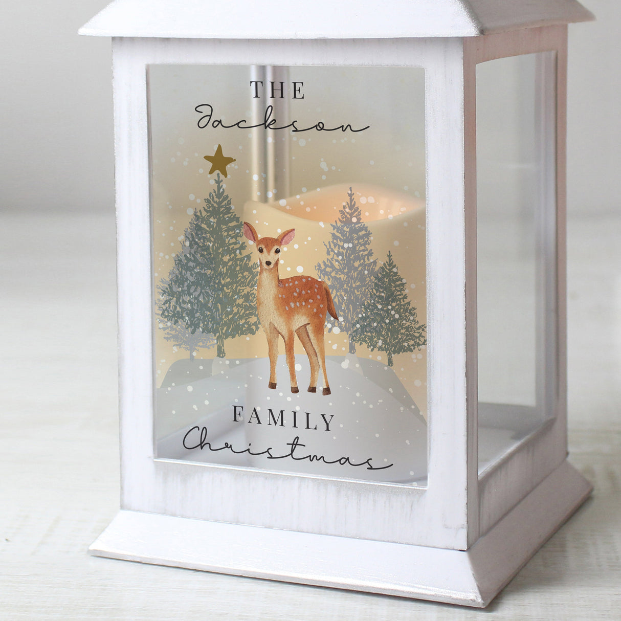 Personalised Christmas Deer White LED Lantern: 4 - LED Lighting By Gift Moments