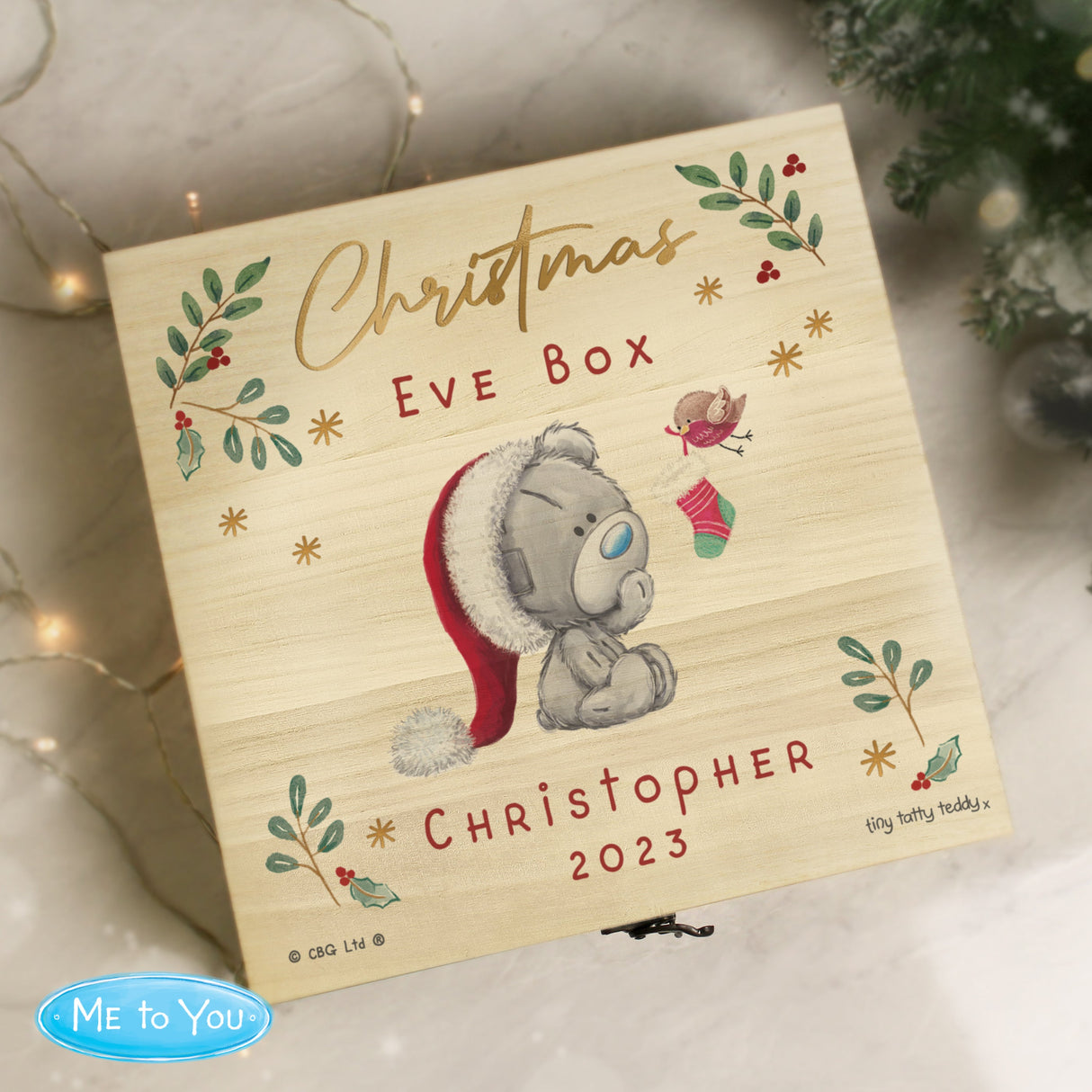 Personalised Christmas Eve Tiny Tatty Teddy Wooden Keepsake Box: 2 - Keepsake Boxes
