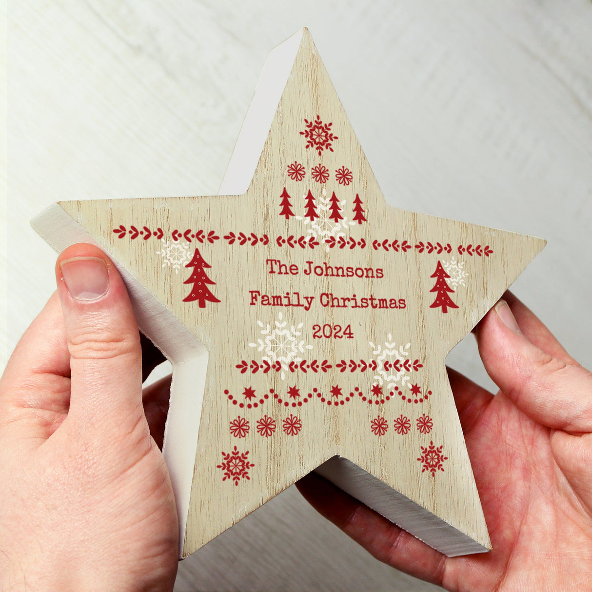 Personalised Christmas Fair Isle Wooden Star Ornament - Shop Christmas Decorations At Gift Moments - 1