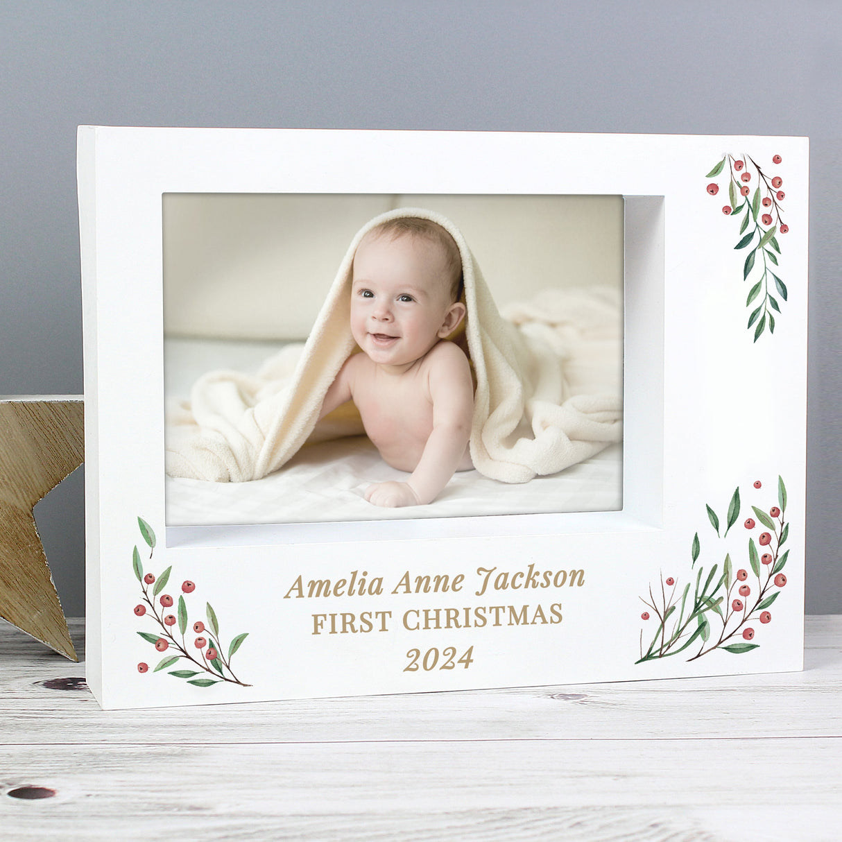 Personalised Christmas Foliage 5x7 Box Photo Frame: 6 - Photo Frames By Gift Moments