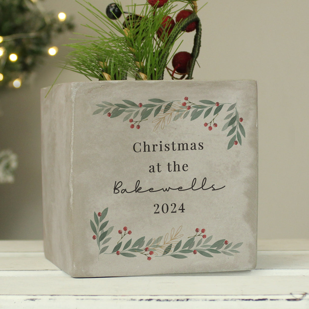 Personalised Christmas Foliage Concrete Planter - Shop Pots & Planters At Gift Moments - 2