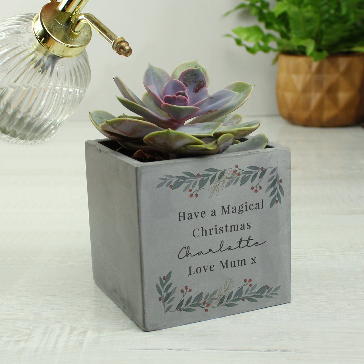 Personalised Christmas Foliage Concrete Planter - Shop Pots & Planters At Gift Moments - 4