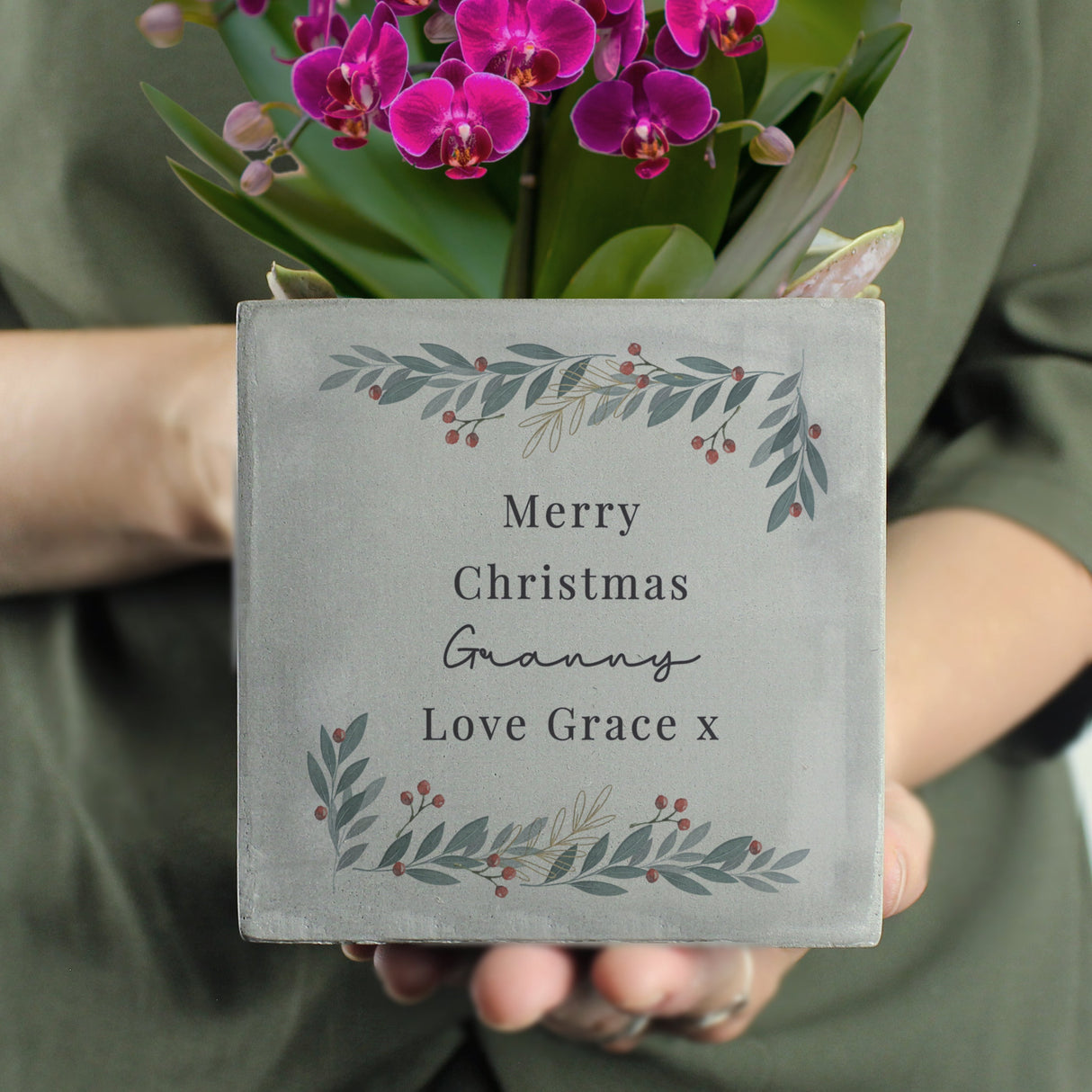 Personalised Christmas Foliage Concrete Planter - Shop Pots & Planters At Gift Moments - 3