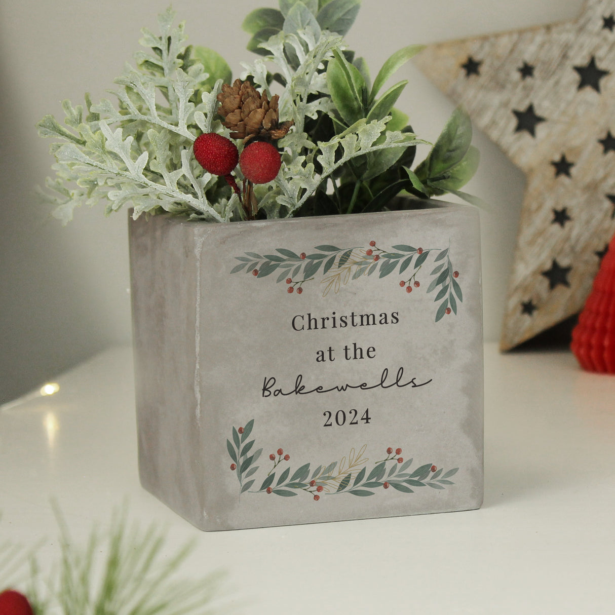 Personalised Christmas Foliage Concrete Planter - Shop Pots & Planters At Gift Moments - 1