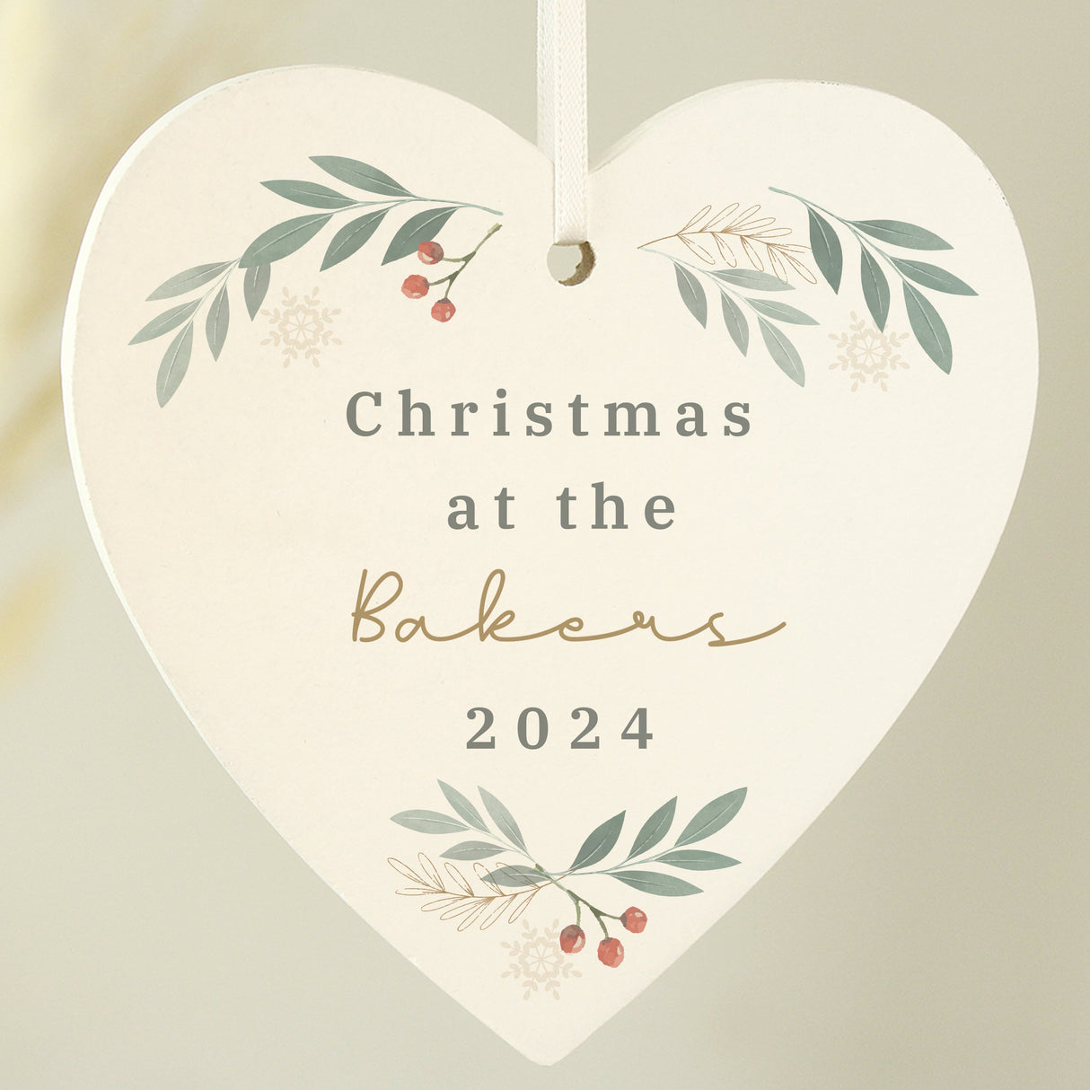 Personalised Christmas Foliage Hanging Heart Decoration - Shop Christmas Decorations At Gift Moments - 2