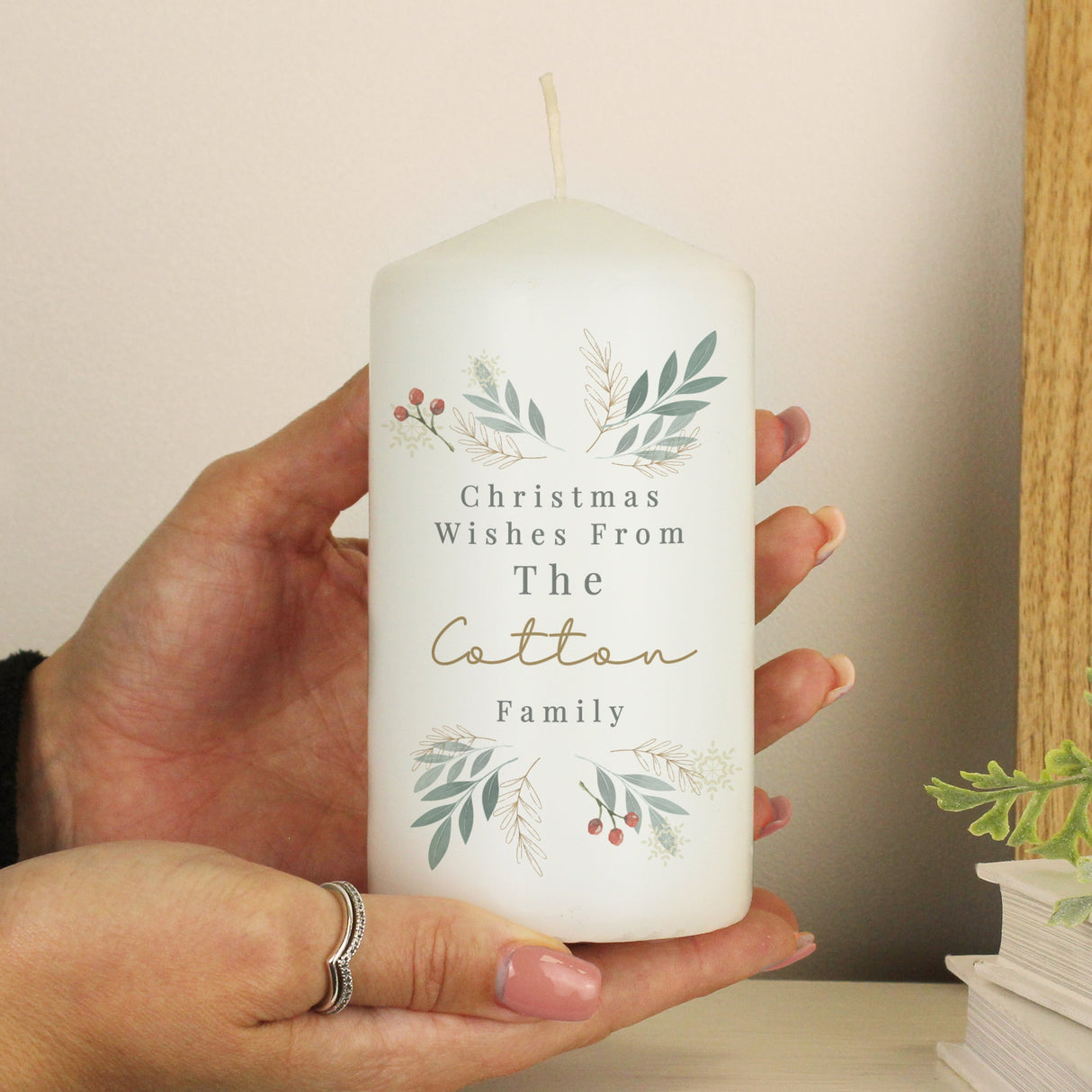 Personalised Christmas Foliage Pillar Candle - Shop Candles At Gift Moments - 1