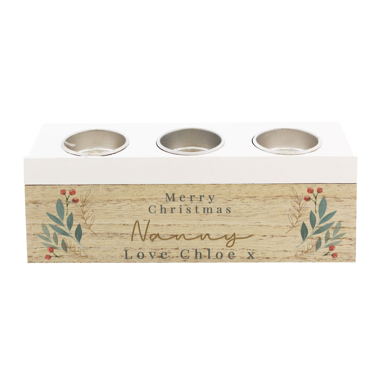 Personalised Christmas Foliage Triple Tea Light Box: 5 - Candle Holders By Gift Moments