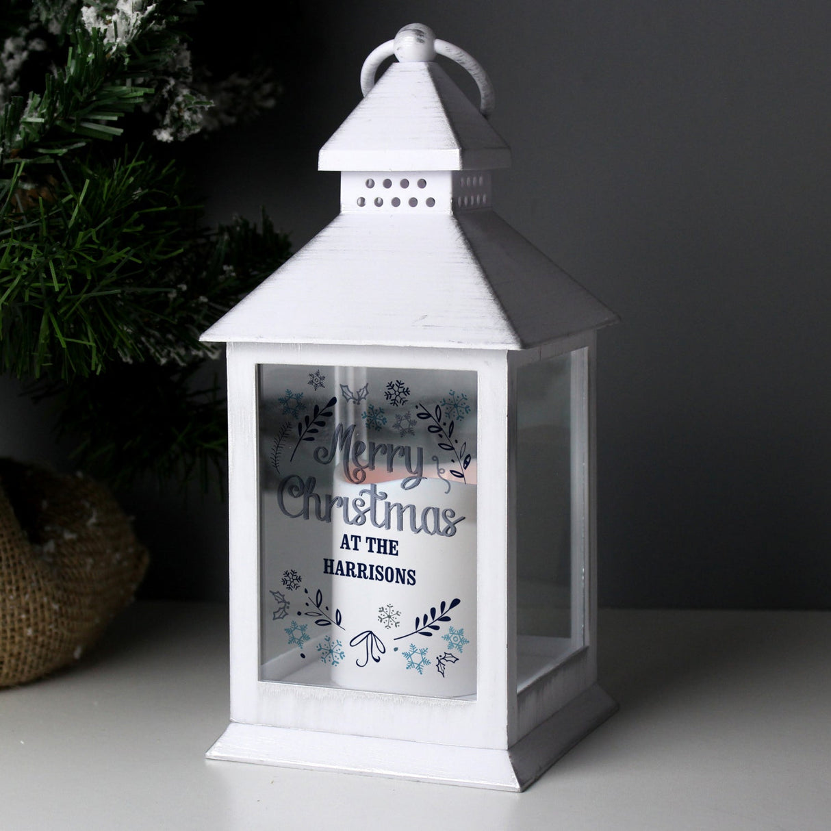 Personalised Christmas Frost White Lantern: 2 - LED Lighting By Gift Moments