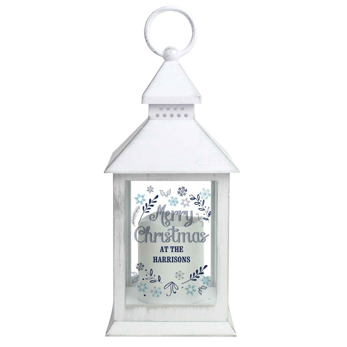 Personalised Christmas Frost White Lantern: 5 - LED Lighting By Gift Moments