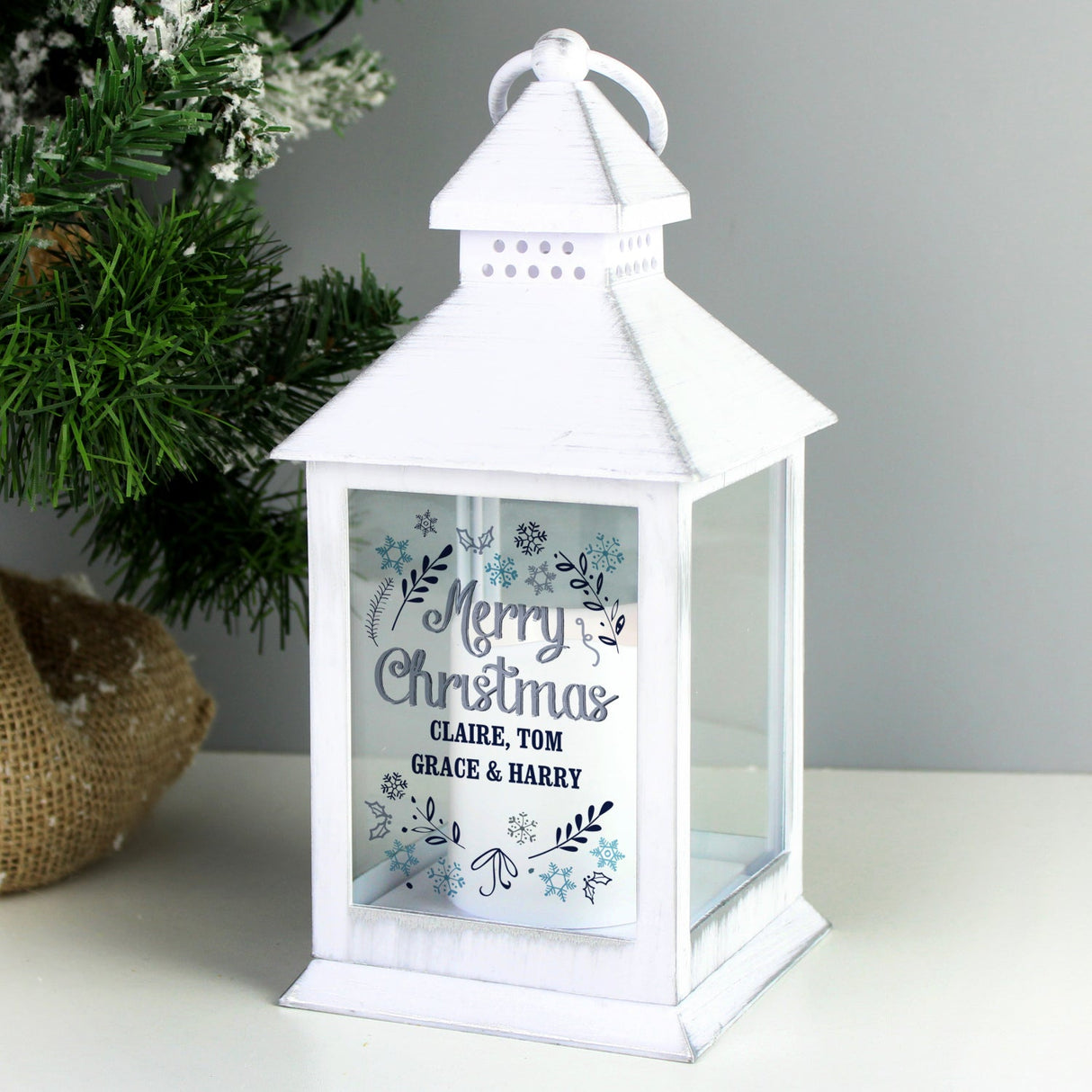 Personalised Christmas Frost White Lantern: 1 - LED Lighting By Gift Moments
