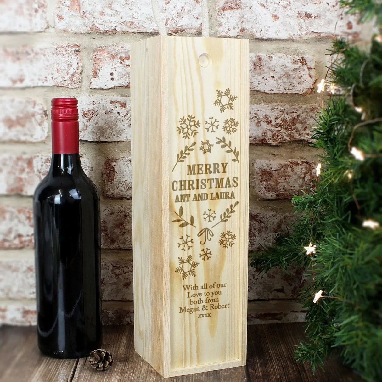 Personalised Christmas Frost Wooden Wine Bottle Box: 1 - Barware By Gift Moments