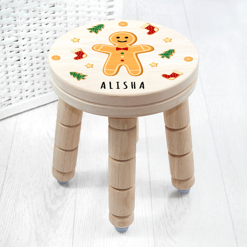 Personalised Christmas Gingerbread Wooden Stool: 2 - Wooden Stools By Gift Moments