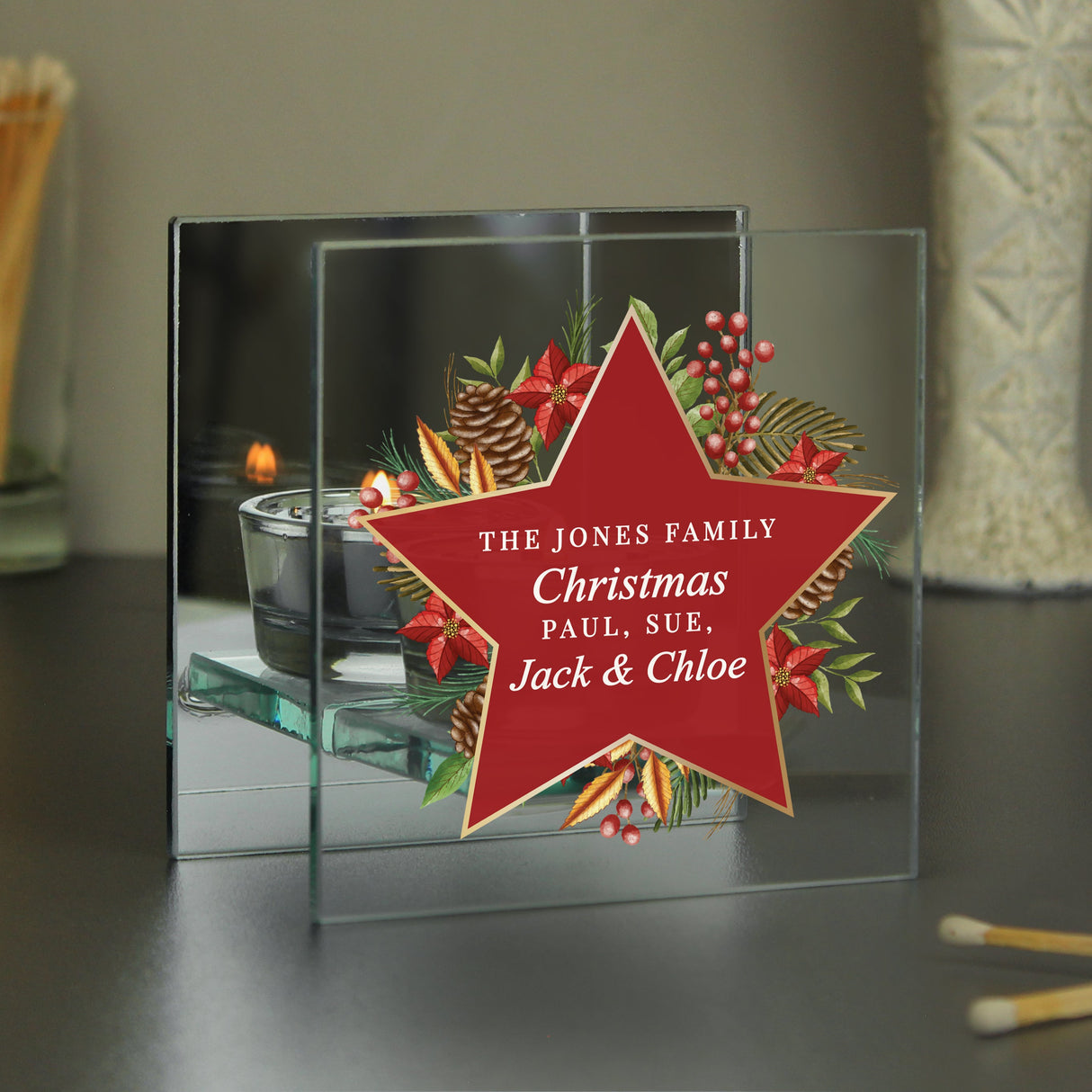 Personalised Christmas Glass Tea Light Candle Holder: 2 - Candle Holders By Gift Moments