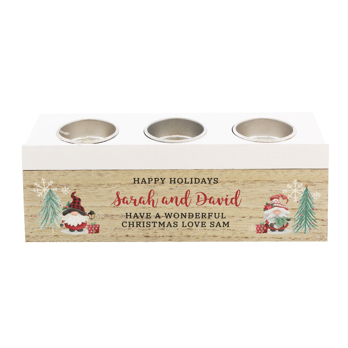 Personalised Christmas Gonk Triple Tea Light Box: 5 - Candle Holders By Gift Moments