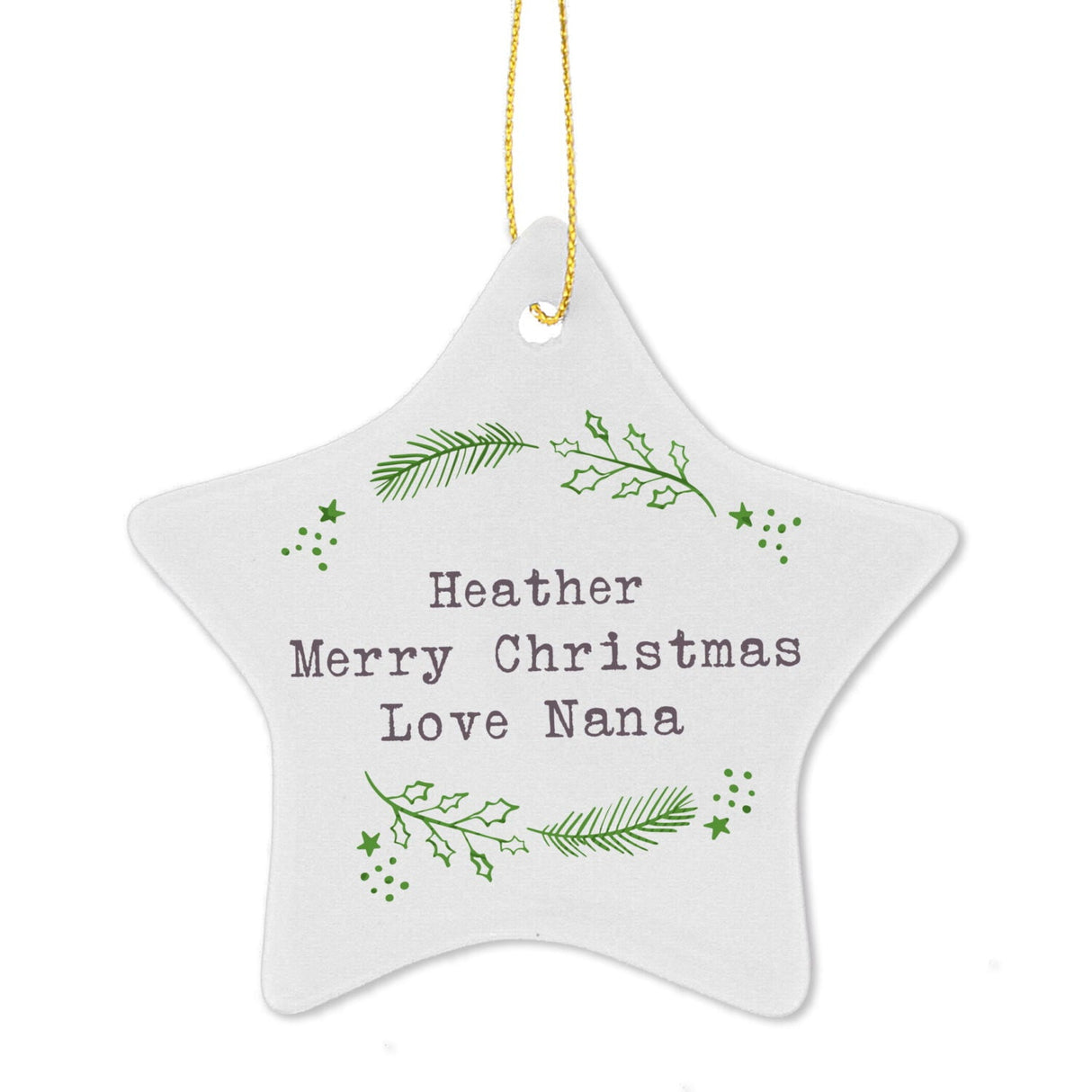 Personalised Christmas Holly Ceramic Star Decoration - Shop Christmas Decorations At Gift Moments - 4