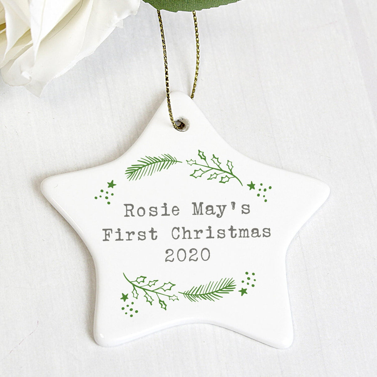 Personalised Christmas Holly Ceramic Star Decoration - Shop Christmas Decorations At Gift Moments - 1