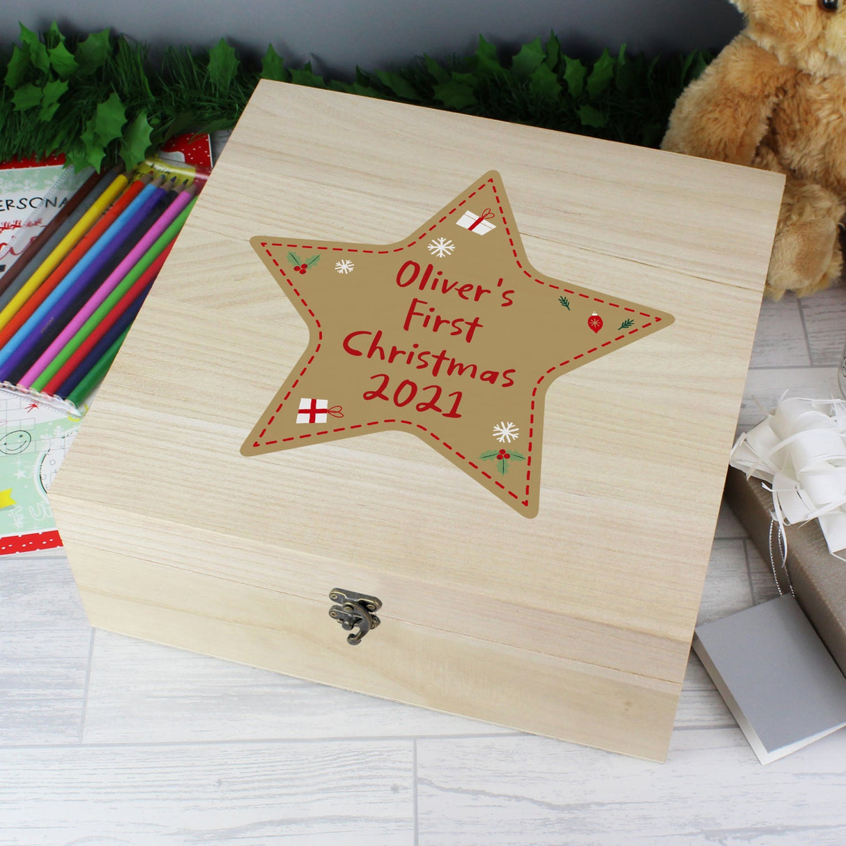 Personalised Christmas Large Wooden Keepsake Box: 2 - Keepsake Boxes By Gift Moments
