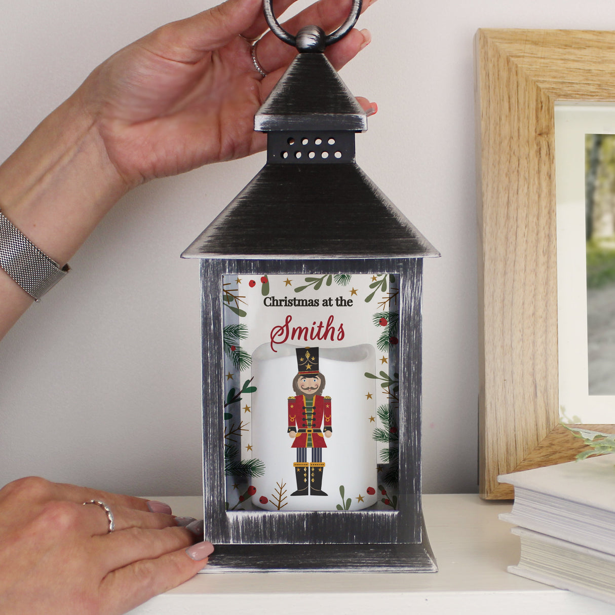 Personalised Christmas Nutcracker Black Lantern: 2 - LED Lighting By Gift Moments