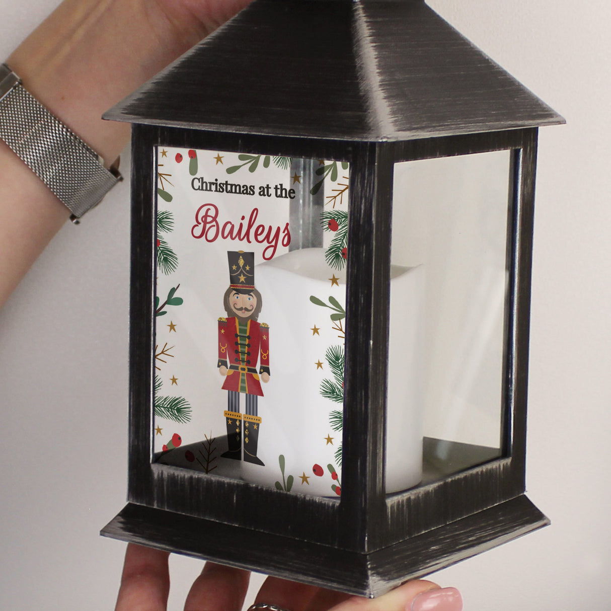 Personalised Christmas Nutcracker Black Lantern: 4 - LED Lighting By Gift Moments