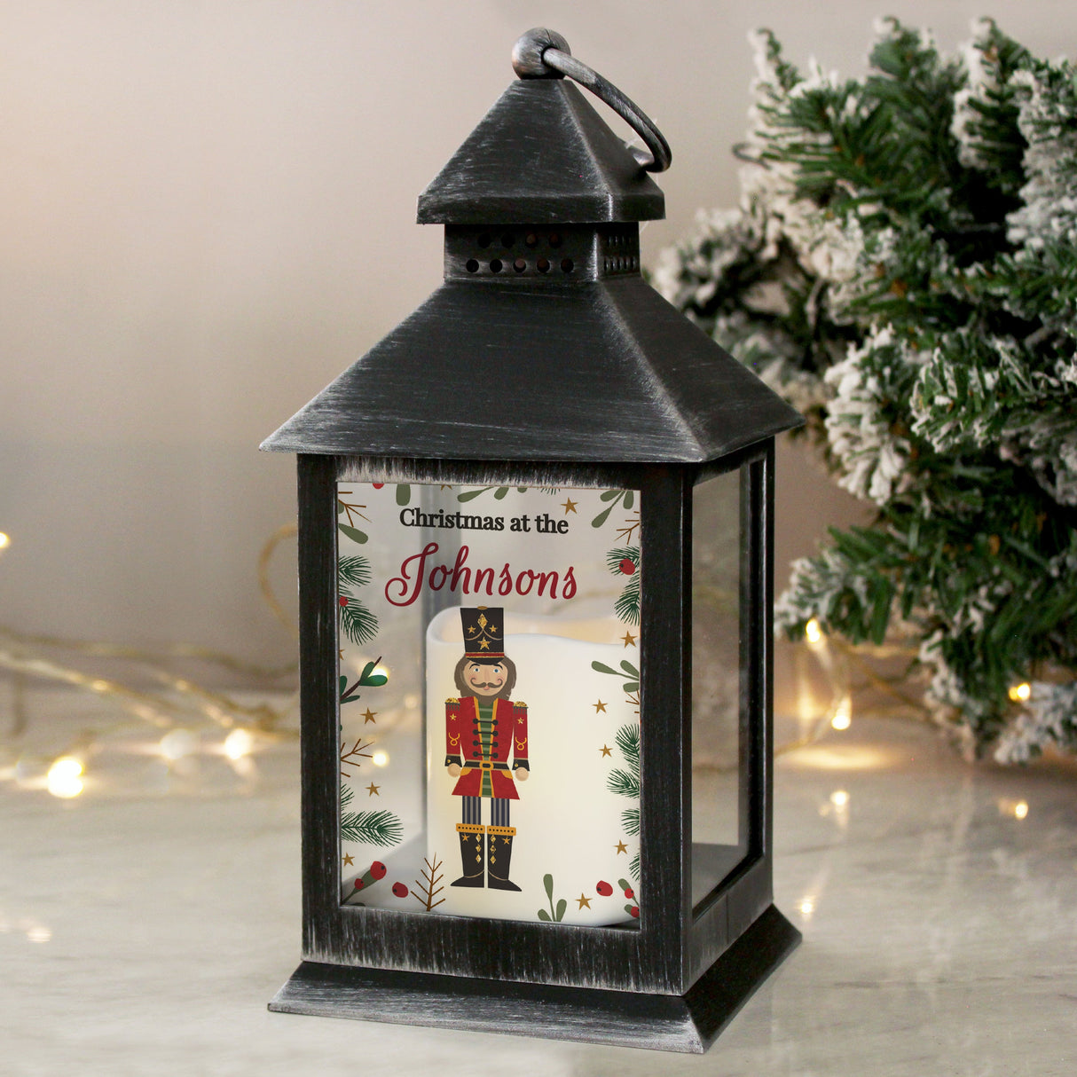 Personalised Christmas Nutcracker Black Lantern: 1 - LED Lighting By Gift Moments