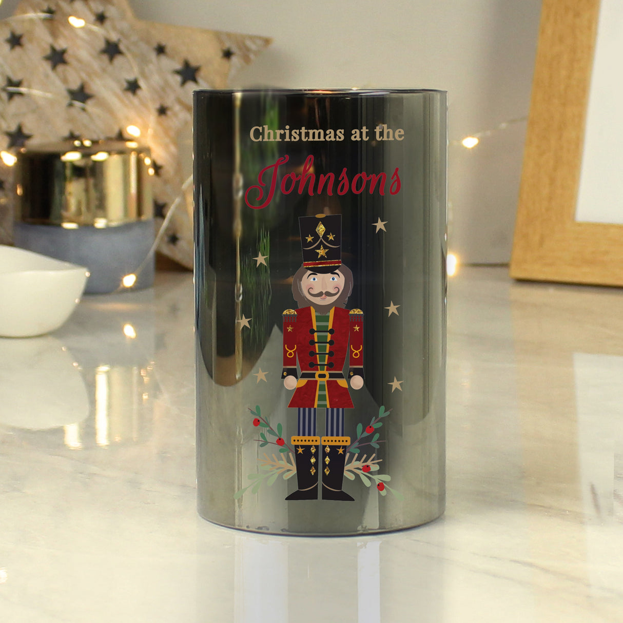 Personalised Christmas Nutcracker Smoked LED Candle: 2 - LED Lighting By Gift Moments