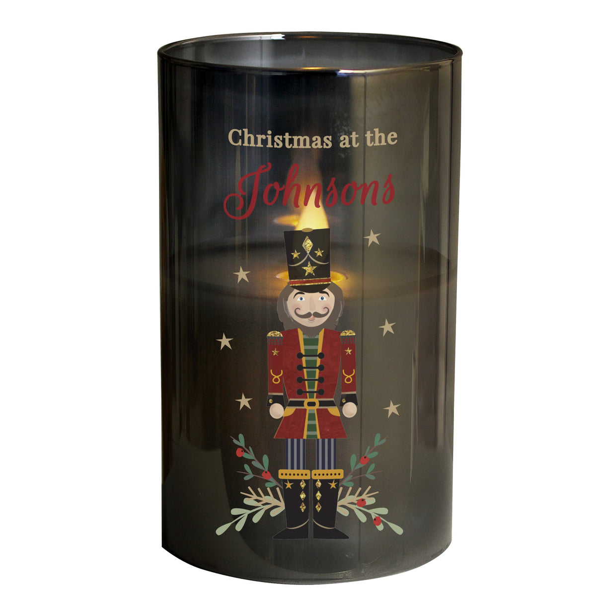 Personalised Christmas Nutcracker Smoked LED Candle: 6 - LED Lighting By Gift Moments