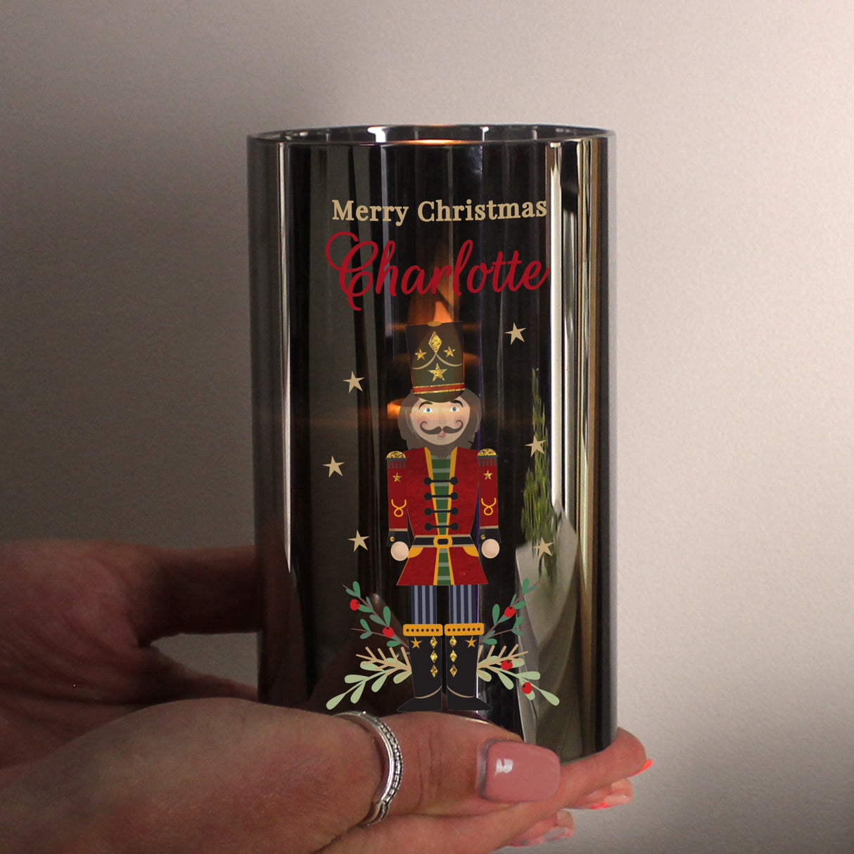 Personalised Christmas Nutcracker Smoked LED Candle: 4 - LED Lighting By Gift Moments