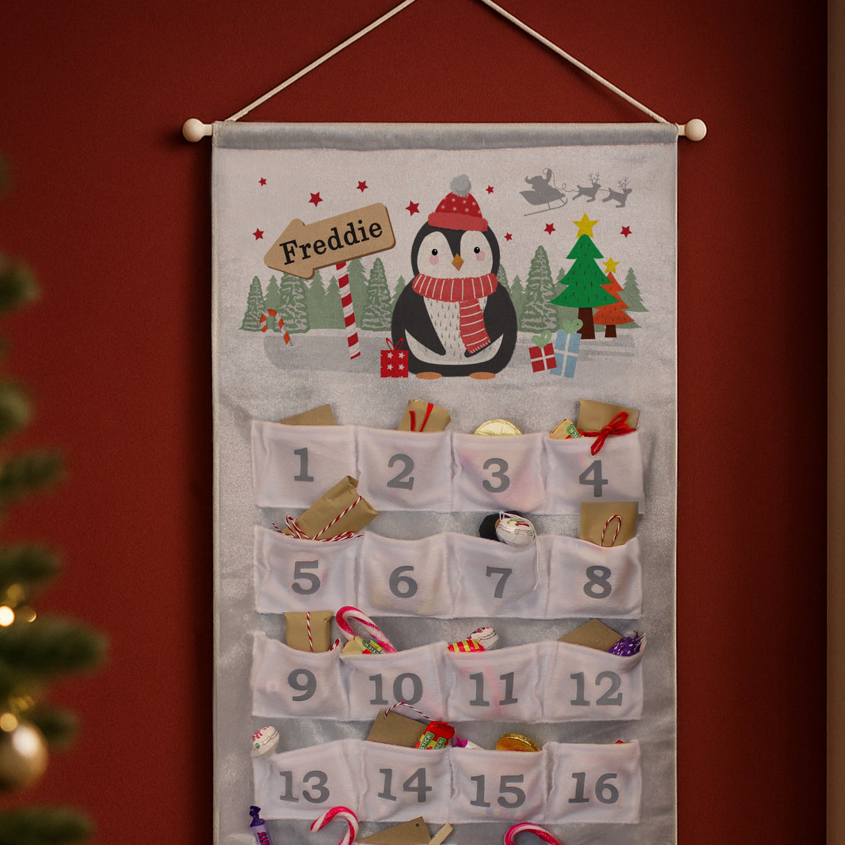 Personalised Christmas Penguin Advent Calendar In Silver Grey: 4 - Advent Calendars By Gift Moments