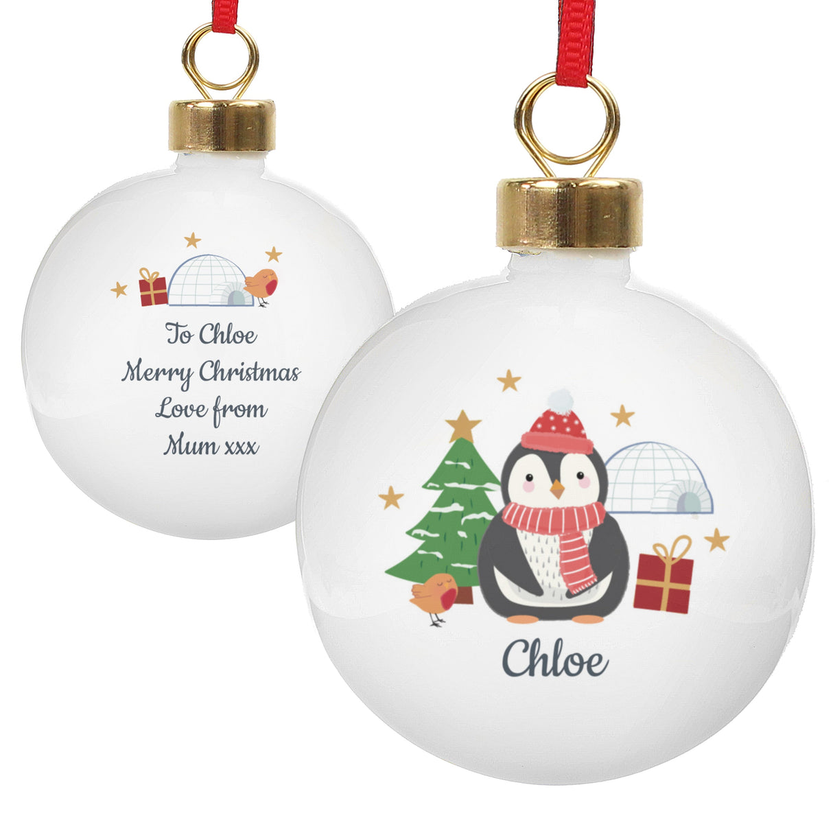 Personalised Christmas Penguin Bauble: 5 - Christmas Baubles By Gift Moments