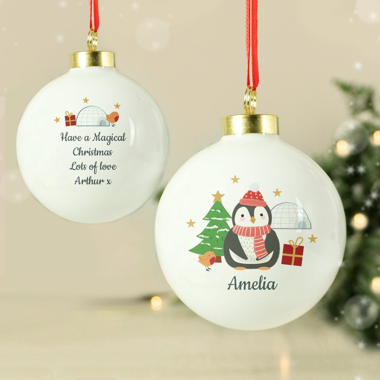 Personalised Christmas Penguin Bauble: 3 - Christmas Baubles By Gift Moments