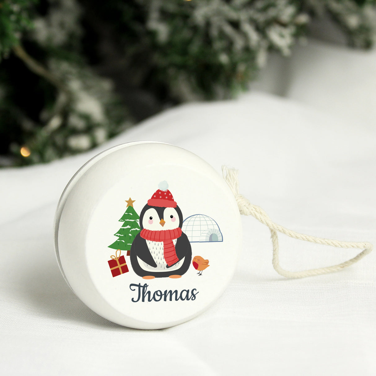 Personalised Christmas Penguin White Wooden Yoyo: 3 - Toys By Gift Moments