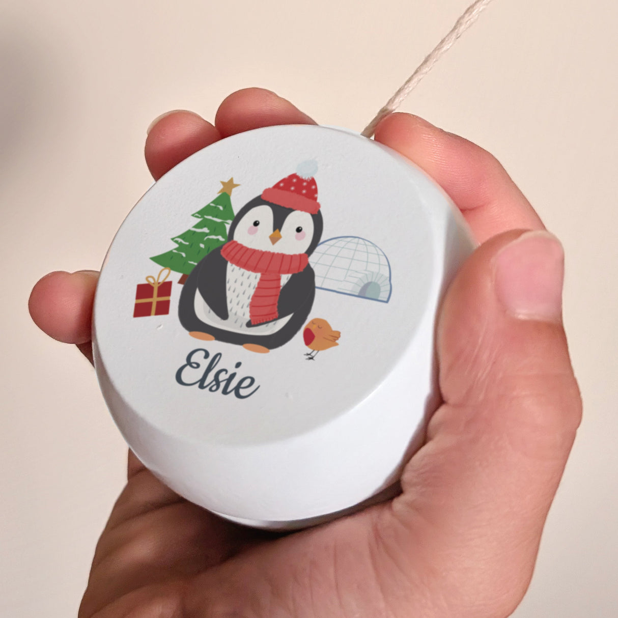 Personalised Christmas Penguin White Wooden Yoyo: 5 - Toys By Gift Moments