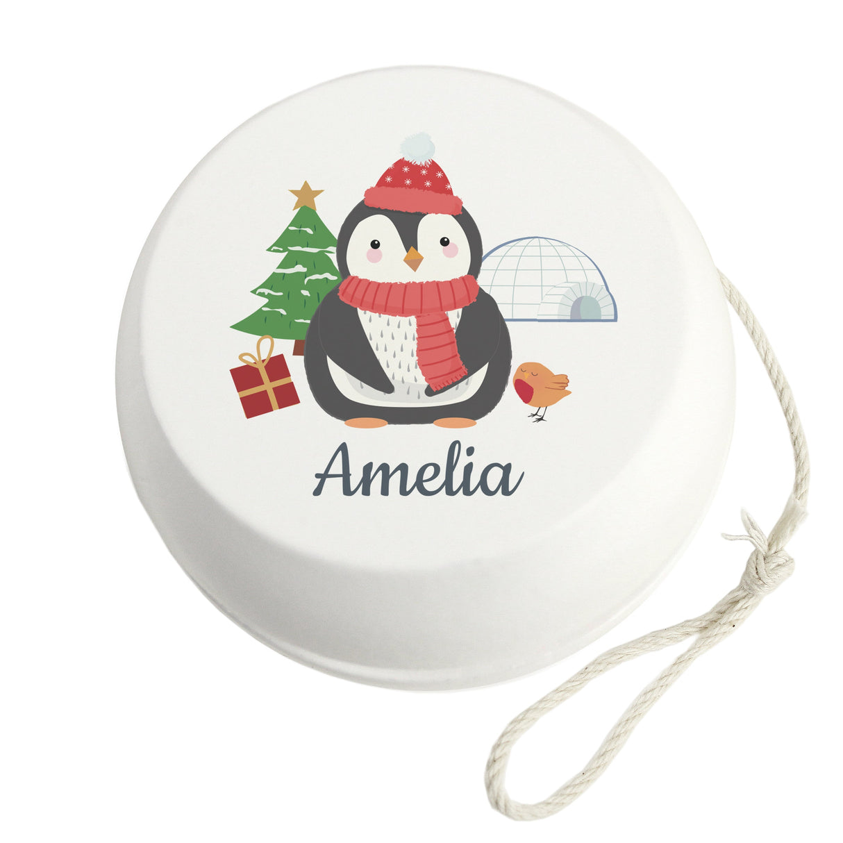 Personalised Christmas Penguin White Wooden Yoyo: 6 - Toys By Gift Moments