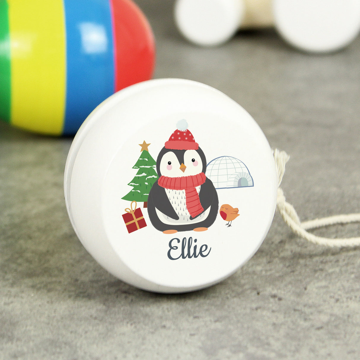 Personalised Christmas Penguin White Wooden Yoyo: 2 - Toys By Gift Moments