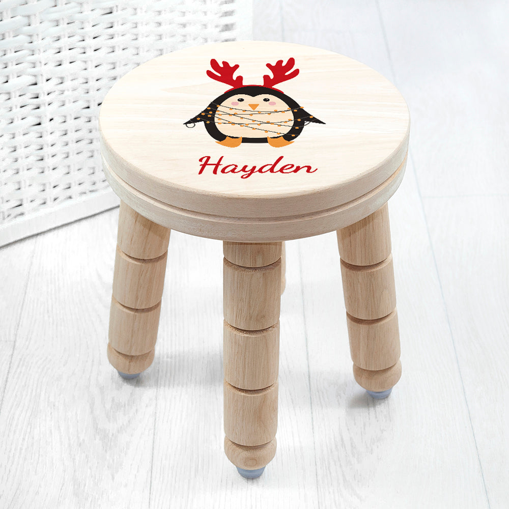 Personalised Christmas Penguin Wooden Stool: 2 - Wooden Stools By Gift Moments
