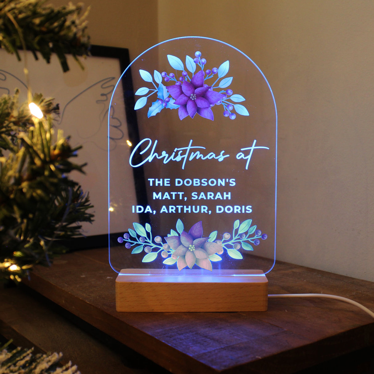 Personalised Christmas Poinsettia Wooden Based LED Light: 9 - LED Lighting By Gift Moments