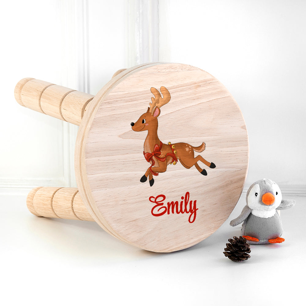 Personalised Christmas Reindeer Wooden Stool: 2 - Girl - Wooden Stools By Gift Moments
