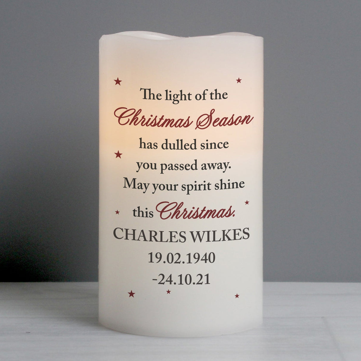 Personalised Christmas Season Memorial LED Candle: 3 - LED Lighting By Gift Moments