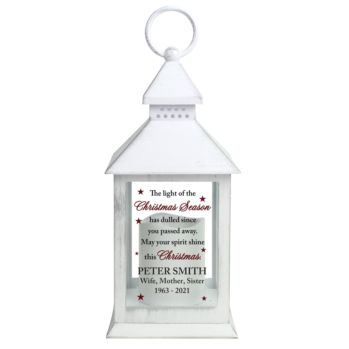 Personalised Christmas Season Memorial White Lantern: 5 - LED Lighting By Gift Moments