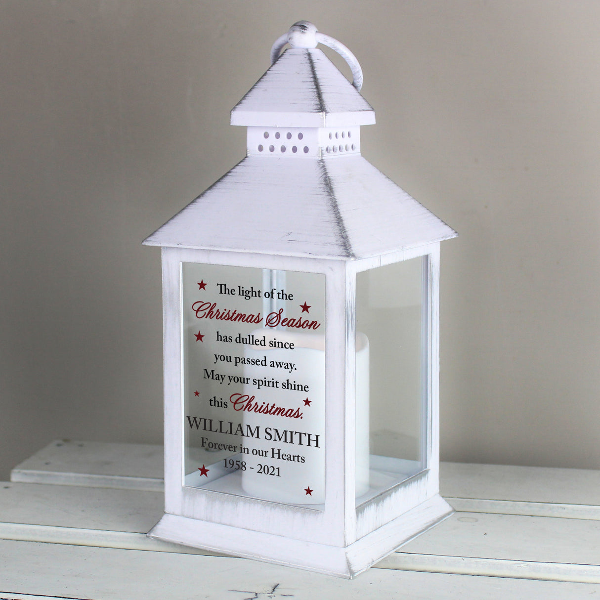 Personalised Christmas Season Memorial White Lantern: 4 - LED Lighting By Gift Moments