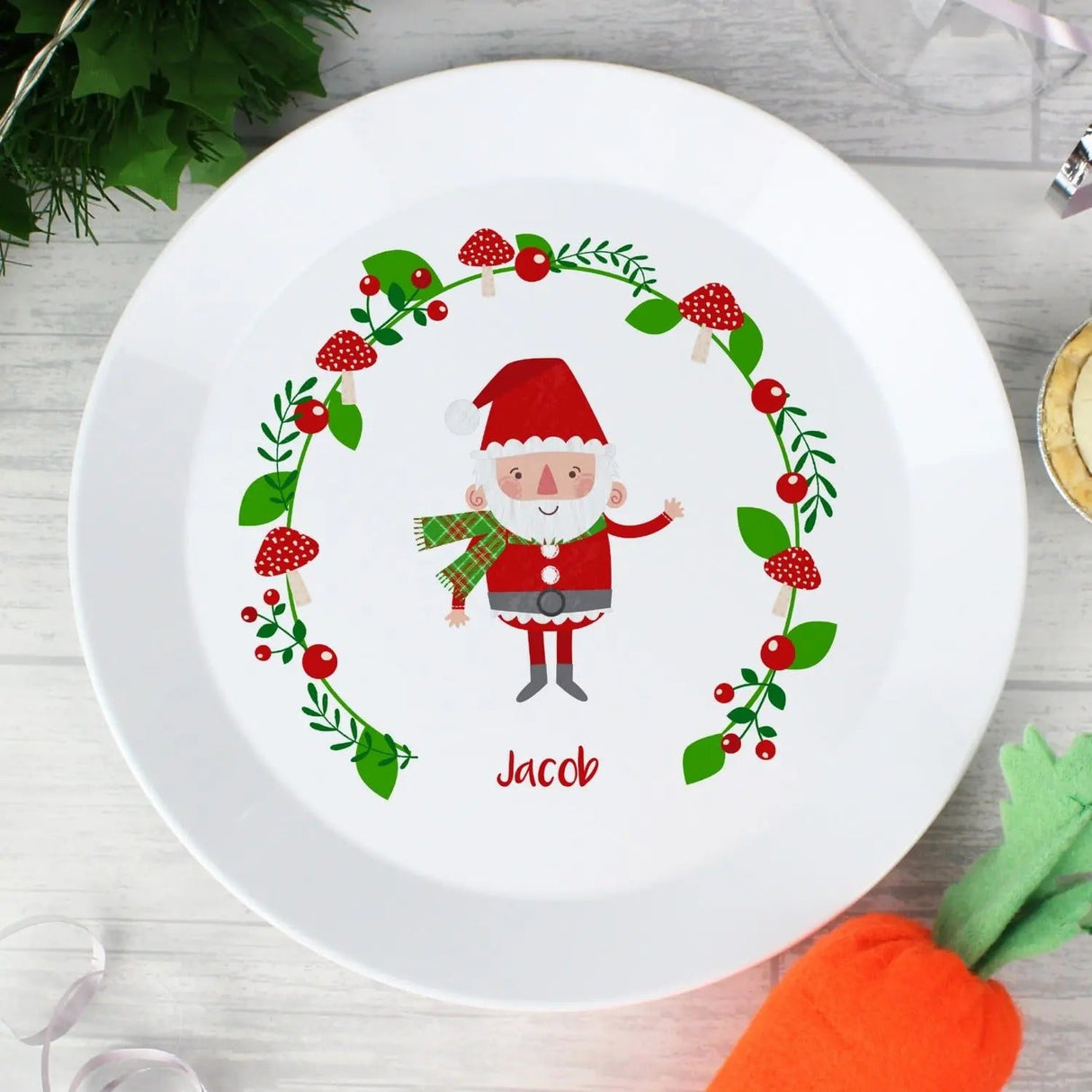 Personalised Christmas Toadstool Santa Plastic Plate: 1 - Tableware By Gift Moments